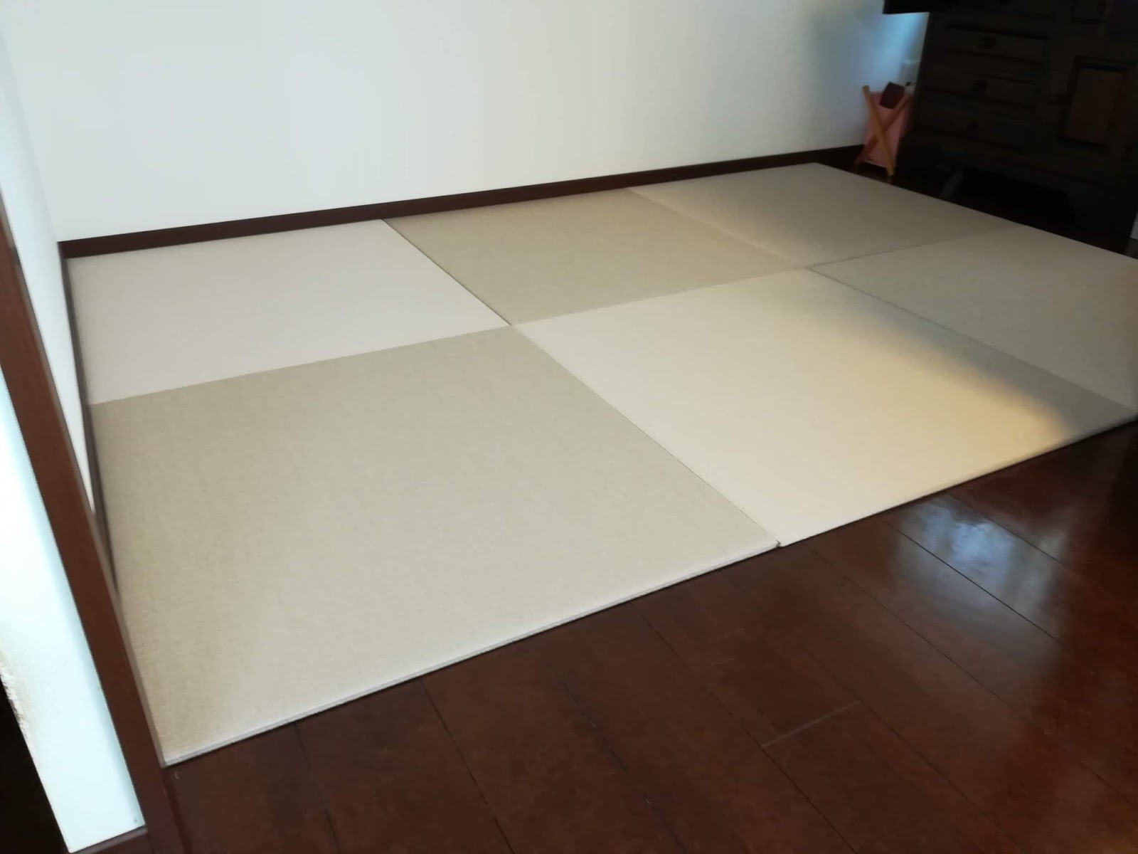 Interior design with ash cherry tatami mat floor on dark brown